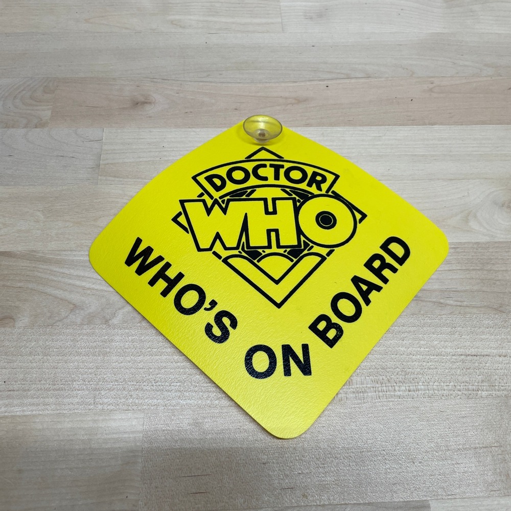 Doctor Who Whos On Board Car Window Sign Yellow Suction Cup Sci-Fi Decor